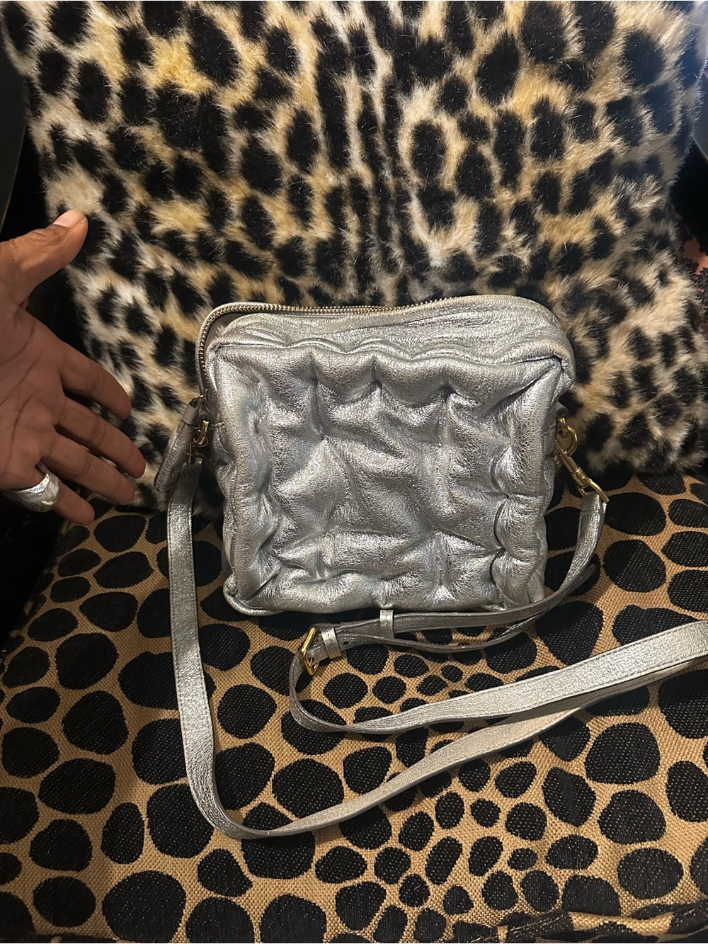 Anya Hindmark Square Silver Quilted Crossbody Bag - Women